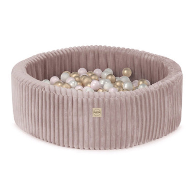 PLUSH NEST bērnu bumbu baseins - lamell rozā, 200 bumbas: pērļu, rozā, zelta