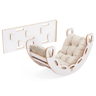PLUSH NEST Montessori 4-in-1 koka šūpuļkrēsls, kāpšanas siena/slidkalniņš, bēšs