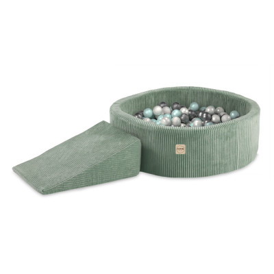 PLUSH NEST bērnu mīksto kluču komplekts – sausais baseins + trijstūris, zaļš, velvets