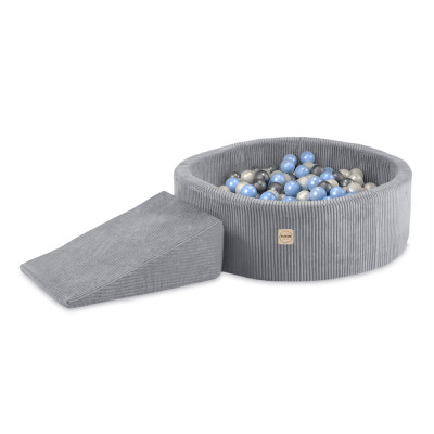PLUSH NEST bērnu mīksto kluču komplekts – sausais baseins + trijstūris, pelēks, velvets