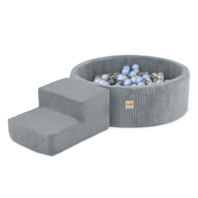 PLUSH NEST bērnu mīksto kluču komplekts – sausais baseins + pakāpiens, pelēks, velvets
