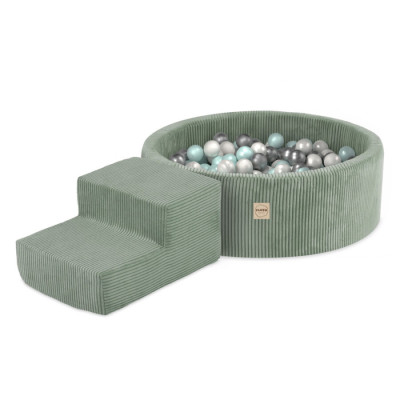 PLUSH NEST bērnu mīksto kluču komplekts – sausais baseins + pakāpiens,zaļš,velvets