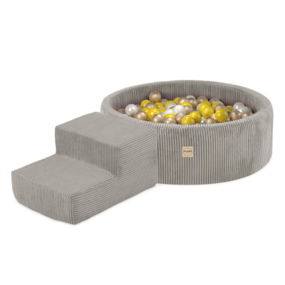 PLUSH NEST bērnu mīksto kluču komplekts – sausais baseins + pakāpiens, bēšs, velvets