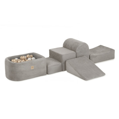 PLUSH NEST bērnu mīksto kluču komplekts – baseins + 4 elementi, bēšs, velvets
