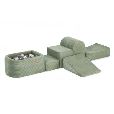 PLUSH NEST bērnu mīksto kluču komplekts – baseins + 4 elementi, zaļš, velvets