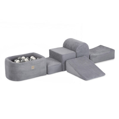 PLUSH NEST bērnu mīksto kluču komplekts – baseins + 4 elementi, pelēks, velvets