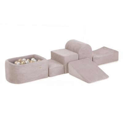 PLUSH NEST bērnu mīksto kluču komplekts – baseins + 4 elementi, rozā, velvets
