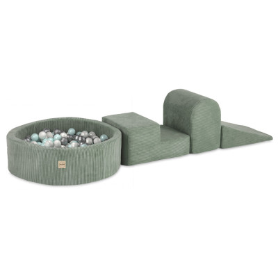 PLUSH NEST bērnu mīksto kluču komplekts – 3 elementi + bumbu baseins, zaļš, velvets