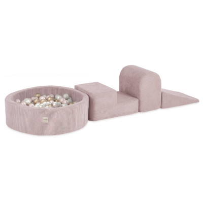PLUSH NEST bērnu mīksto kluču komplekts – 3 elementi + bumbu baseins, rozā, velvets
