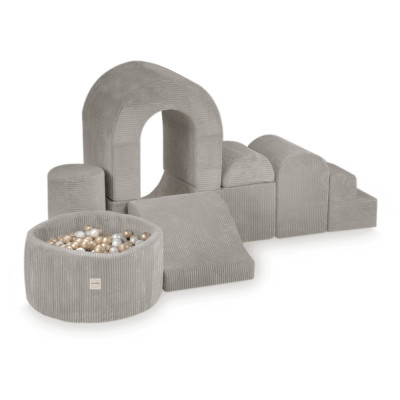 PLUSH NEST bērnu mīksto kluču komplekts – baseins + 8 elementi, bēšs, velvets