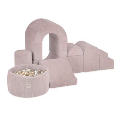 PLUSH NEST bērnu mīksto kluču komplekts – baseins + 8 elementi, rozā, velvets