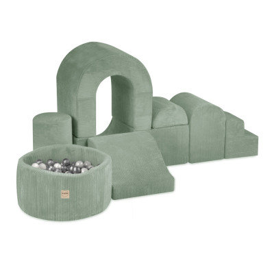 PLUSH NEST bērnu mīksto kluču komplekts – baseins + 8 elementi, zaļš, velvets