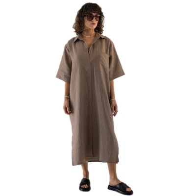 Brīva piegriezuma lina kleita, plus size