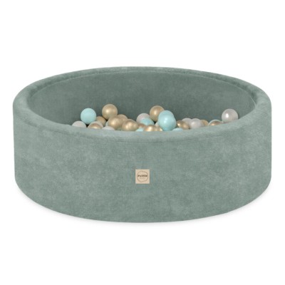PLUSH NEST bērnu bumbu baseins - šenila zaļš, 200 bumbas:(pērļu, zelta, mint)